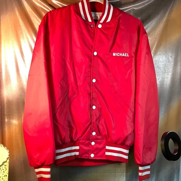 Vintage 1970’s red baseball jacket “Micheal” 46” chest 203 Holloway